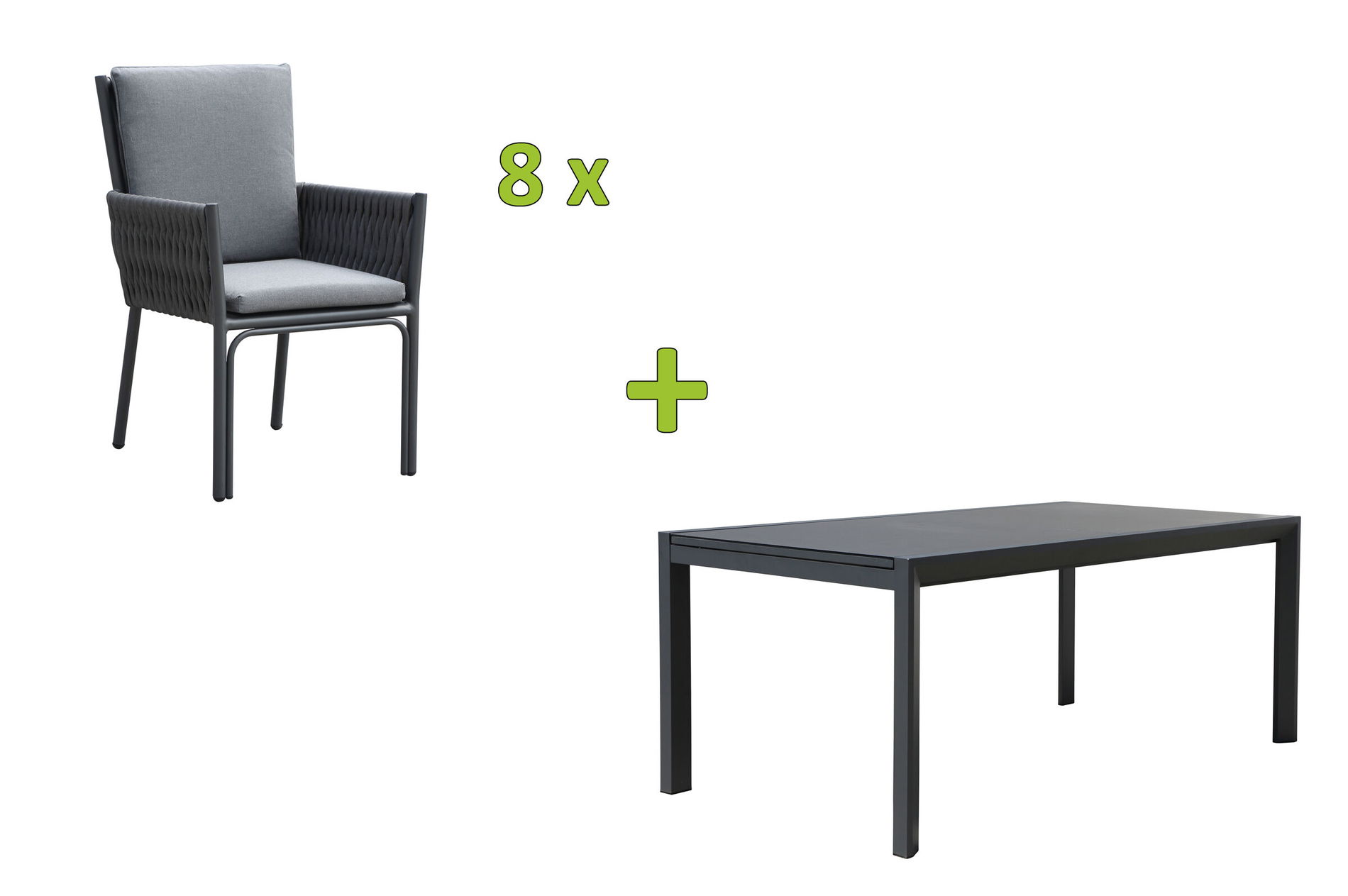 OUTFLEXX Ensemble repas de jardin, anthracite, aluminium, table 180/270x100 cm, 8 fauteuils 23900__1