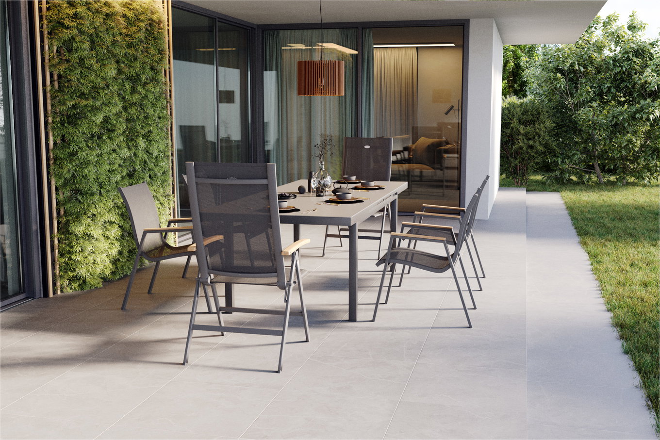 HARTMAN Aruba Teak Salon de jardin, xerix, Alu/Textilène, Table 180/240x100cm, 4 fauteuils empilables, 2 chaises pliantes 19341__1