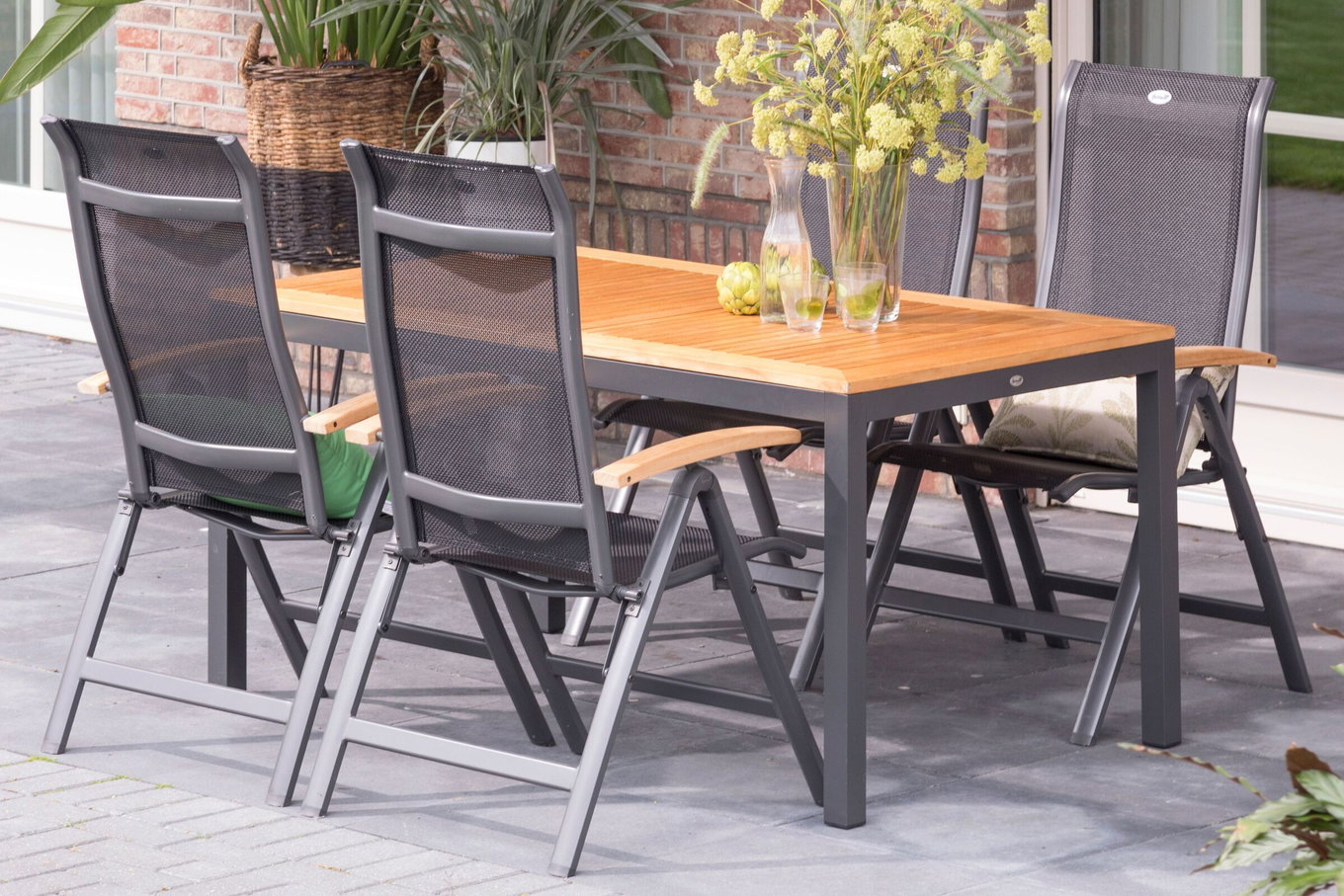 HARTMAN Alice Salon de jardin, xerix/naturel, Alu/Teck, 4x4 Textilen, 4 chaises pliantes, 150/210x90cm 16893__1