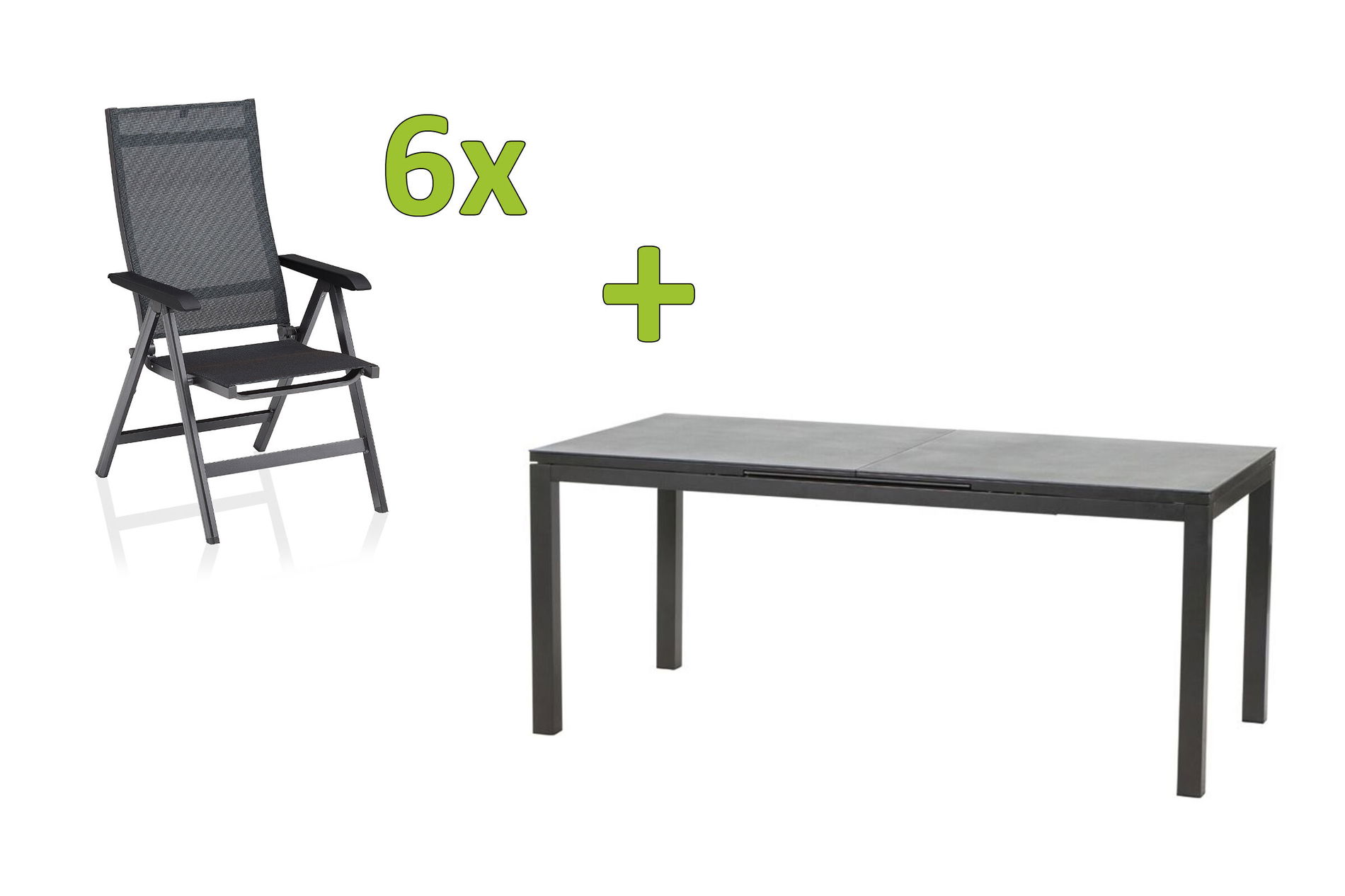KETTLER BasicPlus Premium ensemble repas de jardin, anthracite, Alu/Spraystone, table 180/240x90 cm, 6 chaises pliantes 31583__1