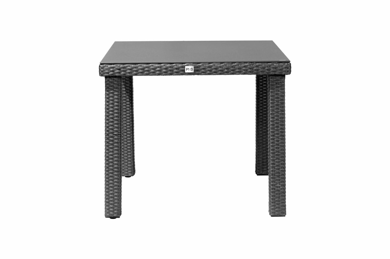 Ploß Rocking Table à manger, gris/brun chiné, résine tressée, 90 x 90 cm, plateau en verre aspect pierre 20156__1