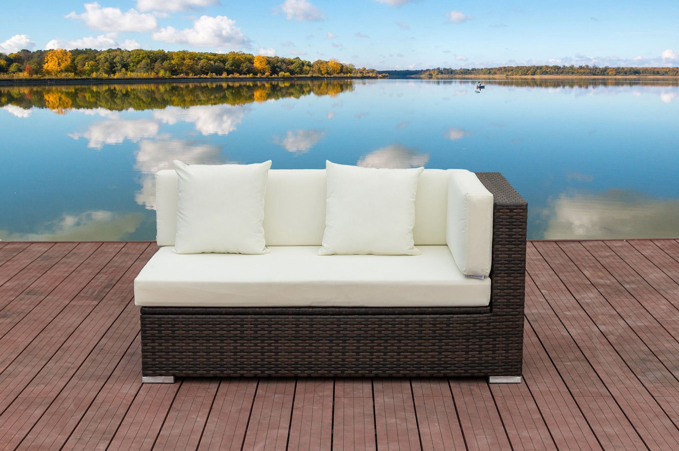 OUTFLEXX Canapé d'angle 2 places, marron marbré, résine tressée, 145 x 85 x 70 cm, coffre à coussins étanche, accoudoir gauche 15734_3_BOX__1