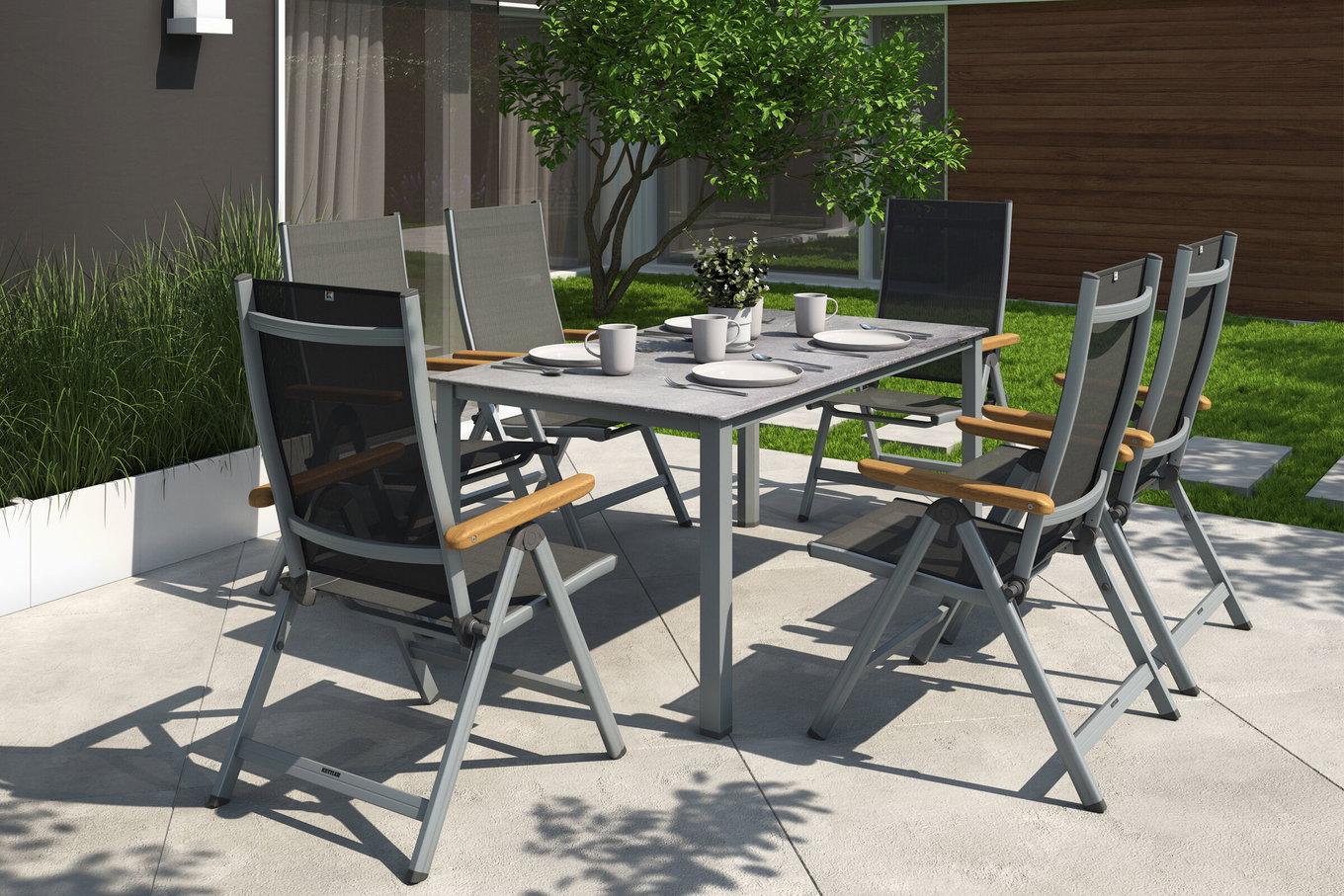 KETTLER Granada Ensemble repas de jardin, argent/anthracite, Alu, Table 160x90, 6 Chaises pliantes 31403__1