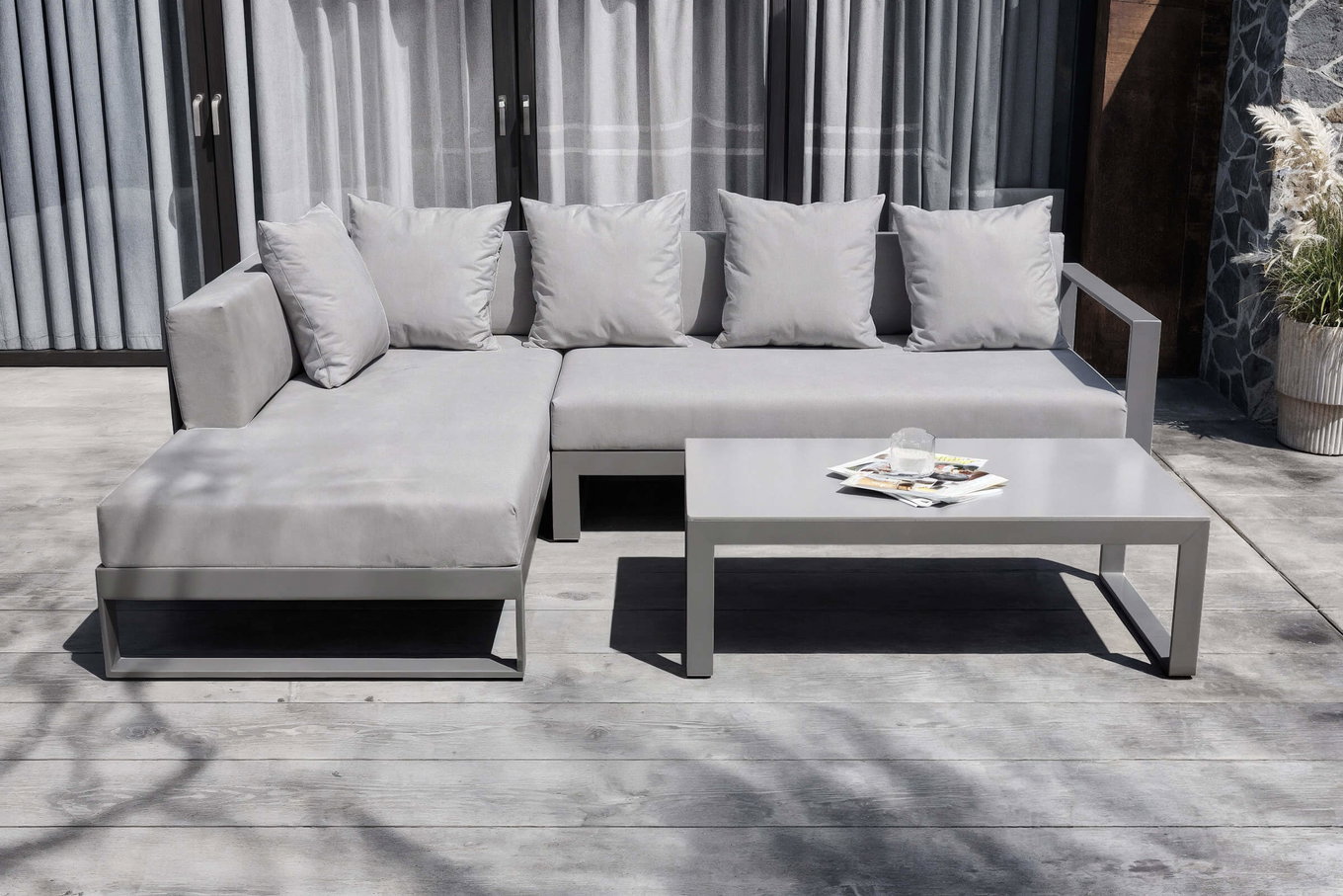 OUTFLEXX Willis Salon d'angle, argenté, Aluminium/Polyester, 5 personnes, avec table d'appoint 20131__1