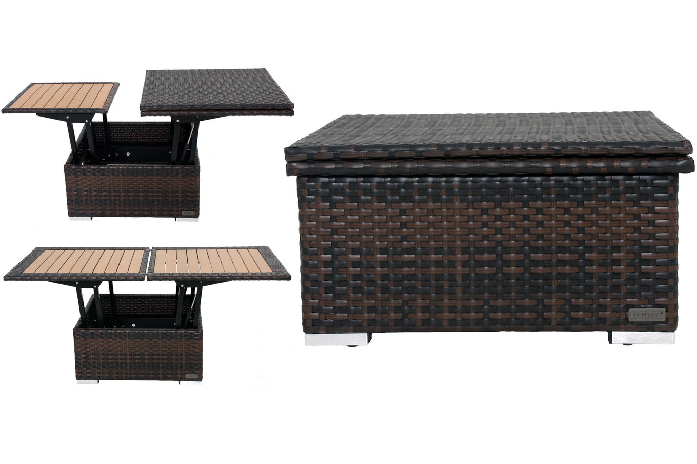 Table basse OUTFLEXX réglable en hauteur, marron marbré, polyrésine tressée, 75/152x75x40/64,5cm 8887__1