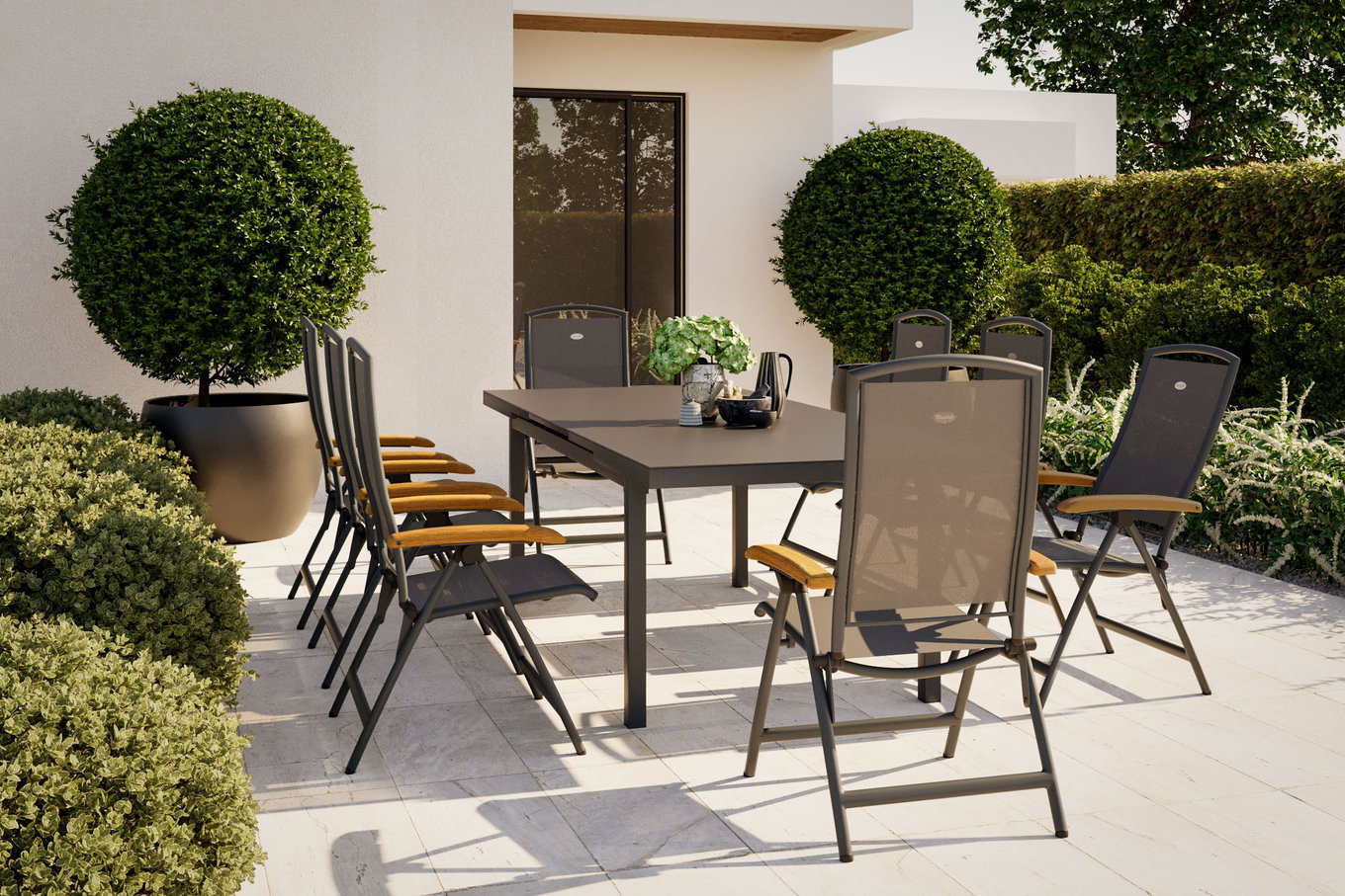 HARTMAN Raffaelo Ensemble repas de jardin, xerix, Alu/Textilène, Table 180/240x100cm, 8 Chaises pliantes 19350__1