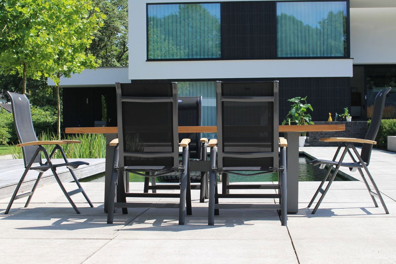 HARTMAN Modèle spécial Yasmani/Alice Ensemble table à manger jardin, xerix, Alu/Teck, 4x4 Textilène, 240x100cm, 6 chaises pliantes 19045__1