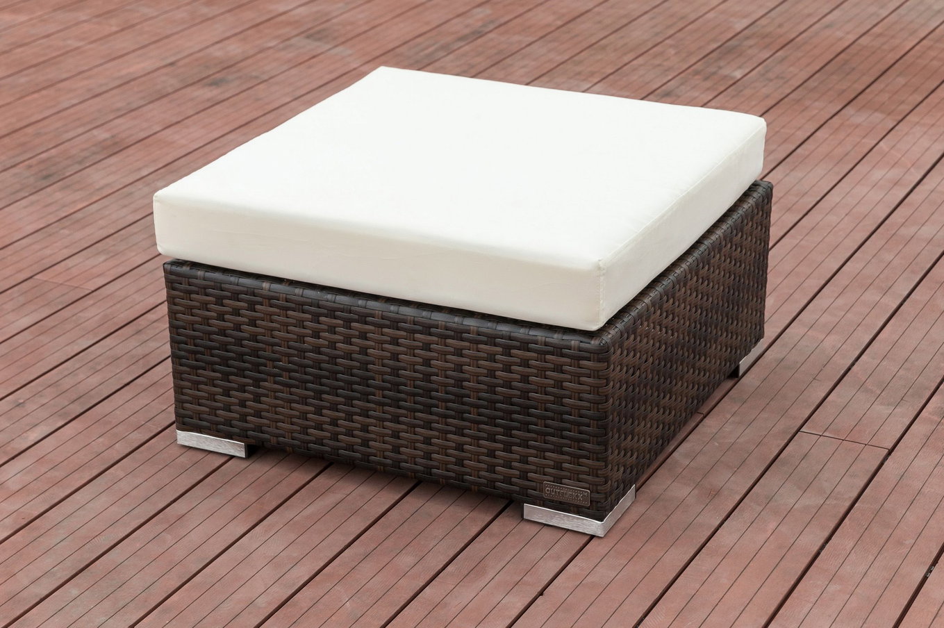 OUTFLEXX Table d'appoint/Tabouret, marron marbré, résine tressée, 70x70x30cm, incl. plateau en verre et coussin 15734_8__1