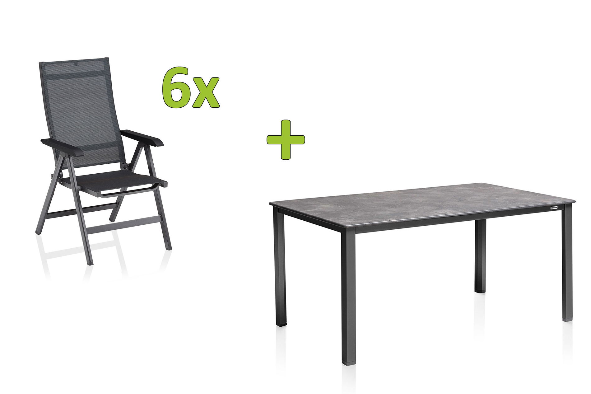 KETTLER BasicPlus Premium Groupe Repas de Jardin, anthracite, Alu, Table 160x90 cm, 6 Chaises Pliantes 31566__1