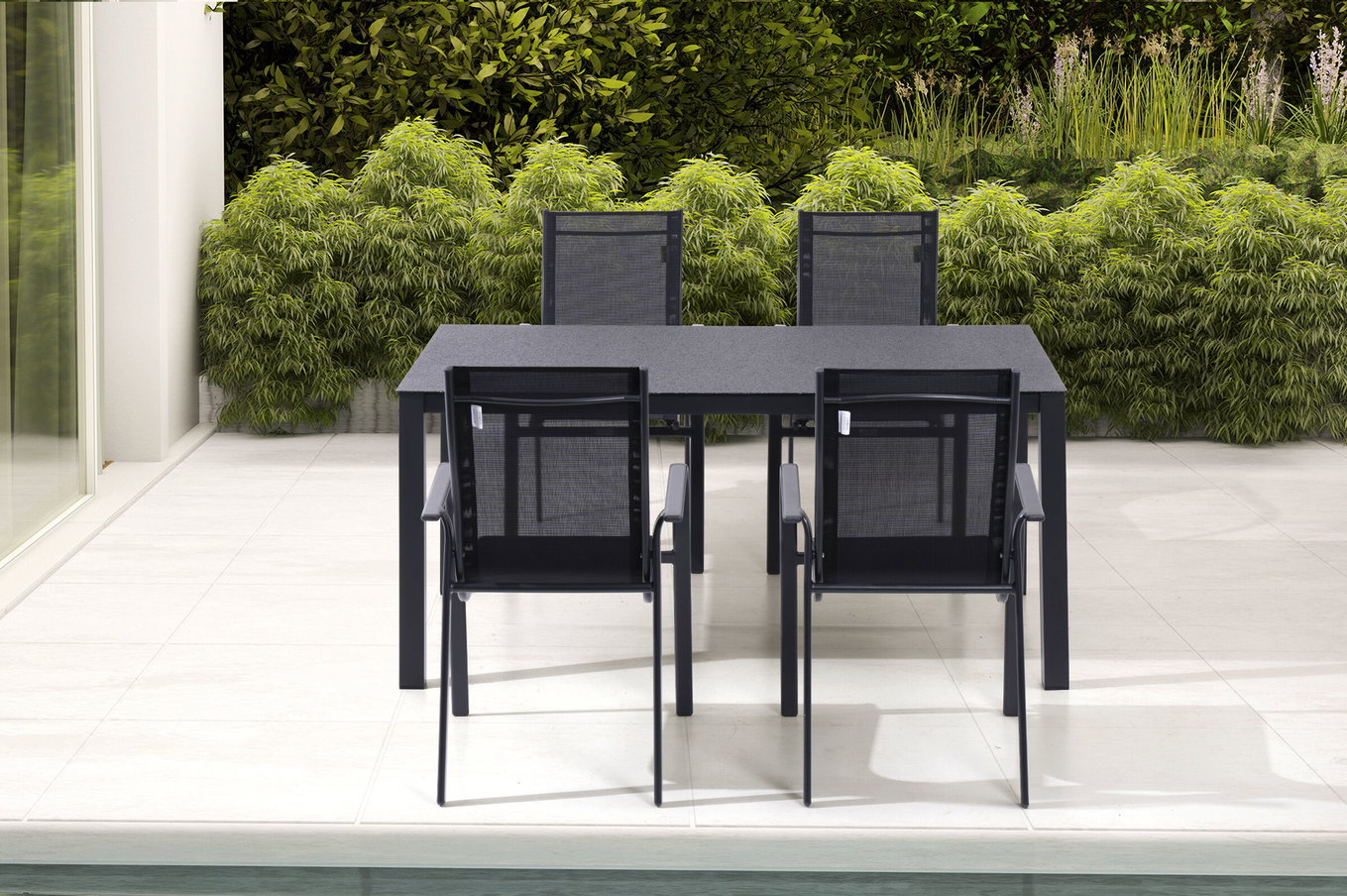 Salon de jardin OUTFLEXX, anthracite mat, Alu/Spraystone/Textilène, 160x95 cm, 4 chaises empilables 28195__1