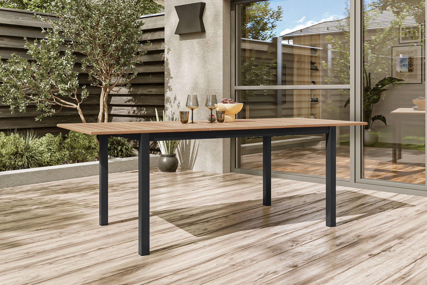 Table extensible OUTFLEXX Premium, anthracite mat, Alu/Teck, 150/210 x 90 cm, Extension synchronisée avec fonction papillon 21778__1