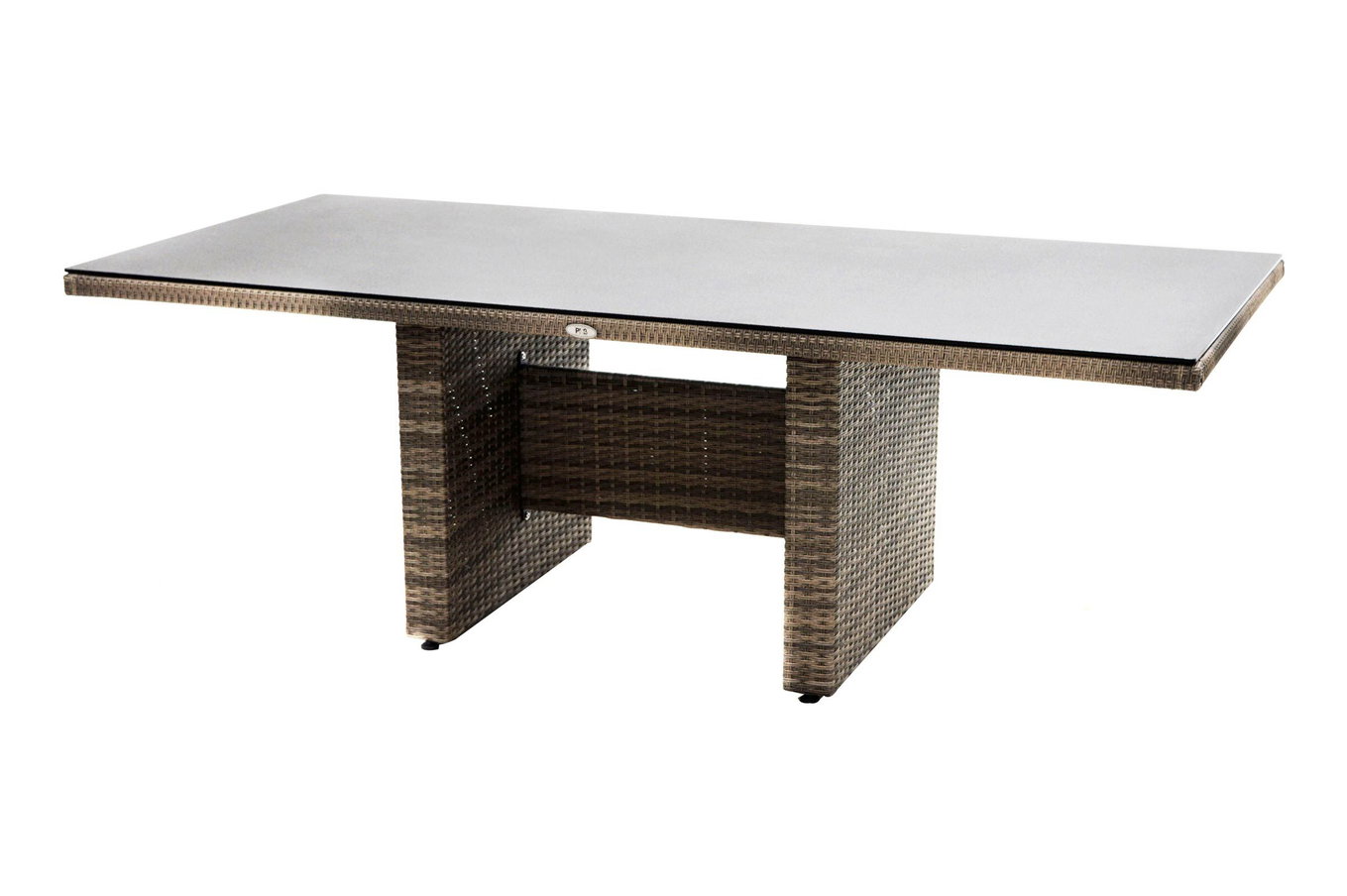 Ploß Rabida Table de repas, champagne chiné, résine tressée, 220 x 100 cm, plateau en verre aspect pierre 20161__1
