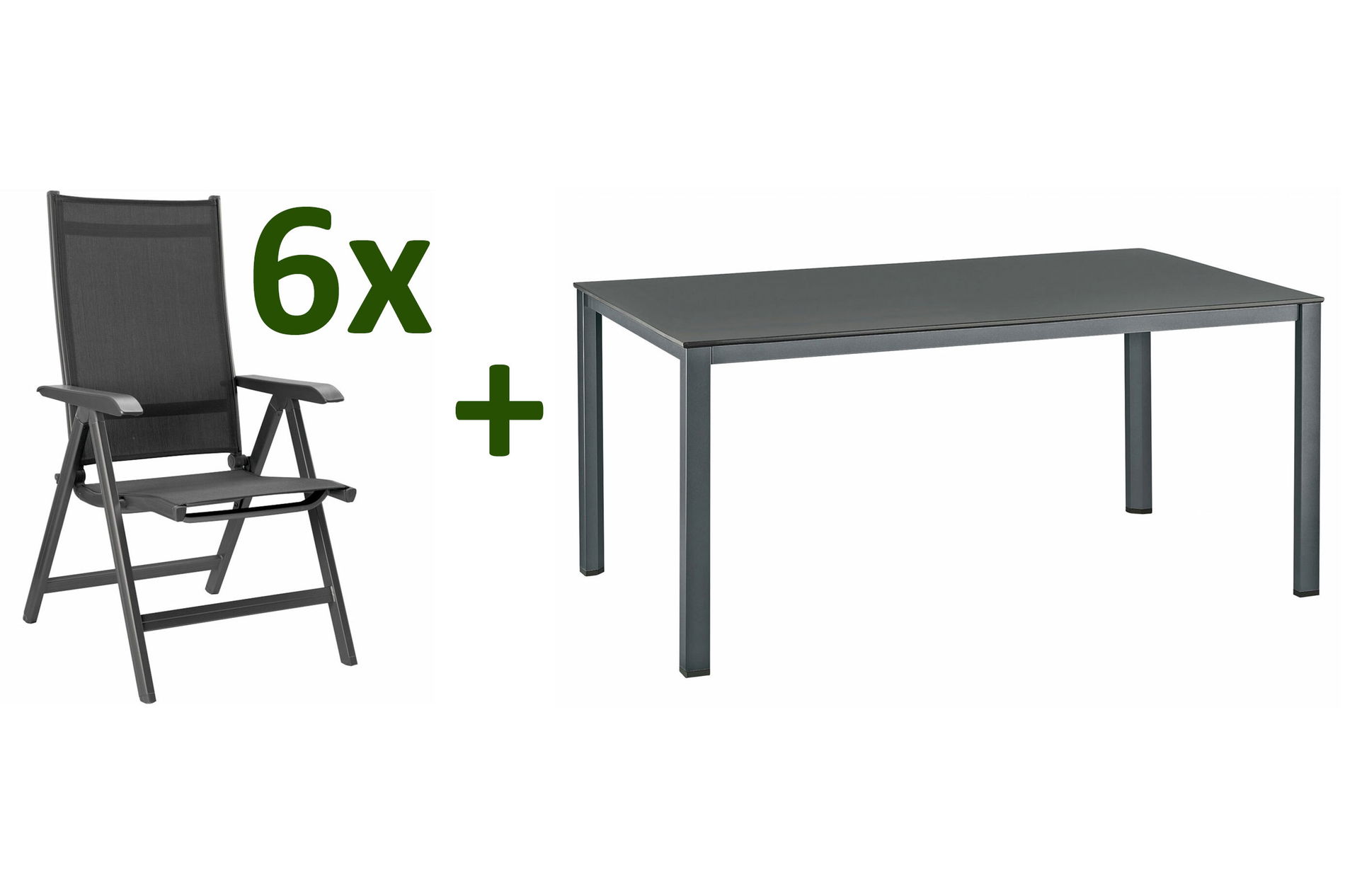KETTLER KETTALUX-PLUS/Basic Plus Salon de jardin, anthracite, Alu/Textilène, Table 160x95 cm, 6 chaises pliantes 23343__1