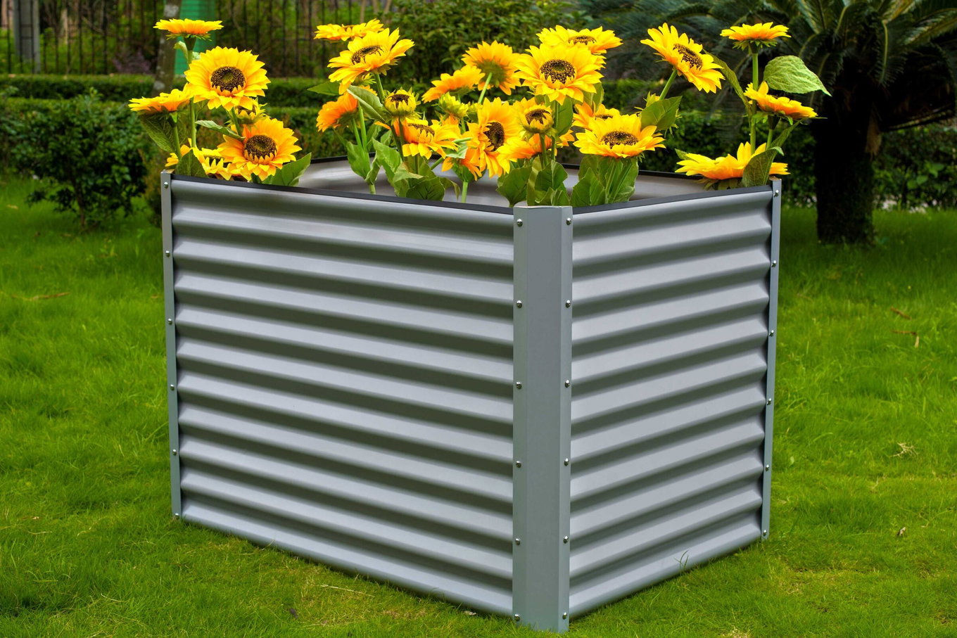 OUTFLEXX Carré potager, argent, acier aluminium-zinc, thermolaqué, 120x90x84 cm 14887__1