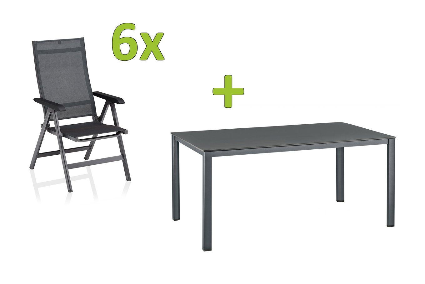 KETTLER BasicPlus Premium ensemble repas extérieur, anthracite/réglisse, alu/textilène, table 160x95 cm, 6 chaises pliantes 31508__1
