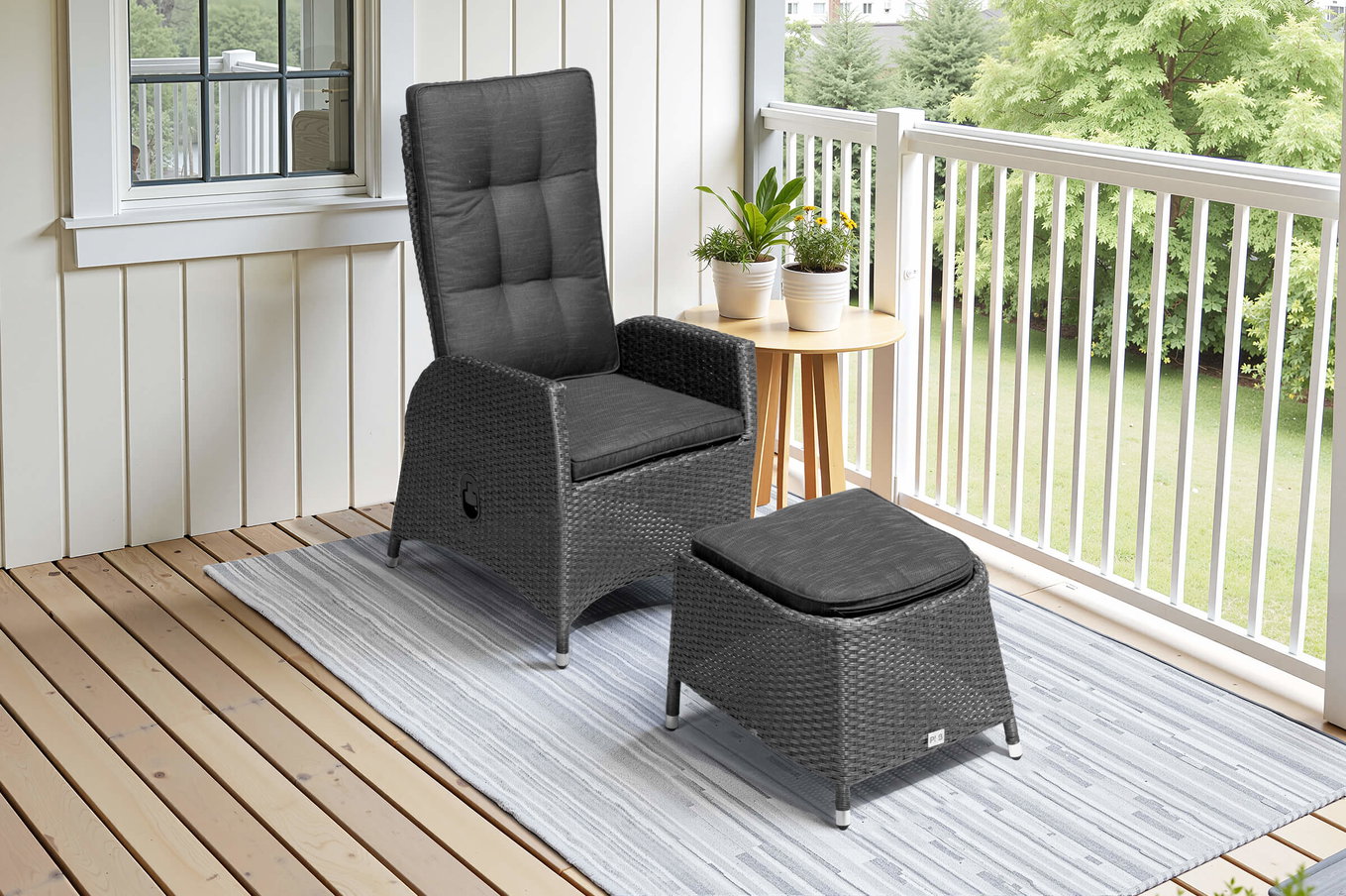 Fauteuil de repas OUTFLEXX Rocking, gris/brun chiné, résine tressée, réglable, avec repose-pieds 18832__1