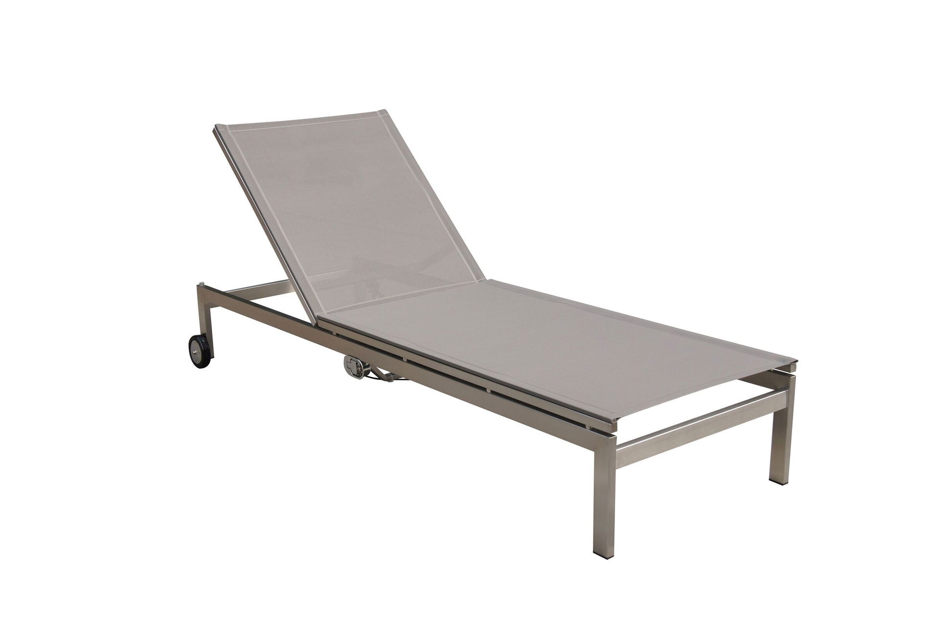 OUTFLEXX Bain de soleil à roulettes, argent, acier inoxydable/Textilène, avec dossier réglable, 212x71x36cm