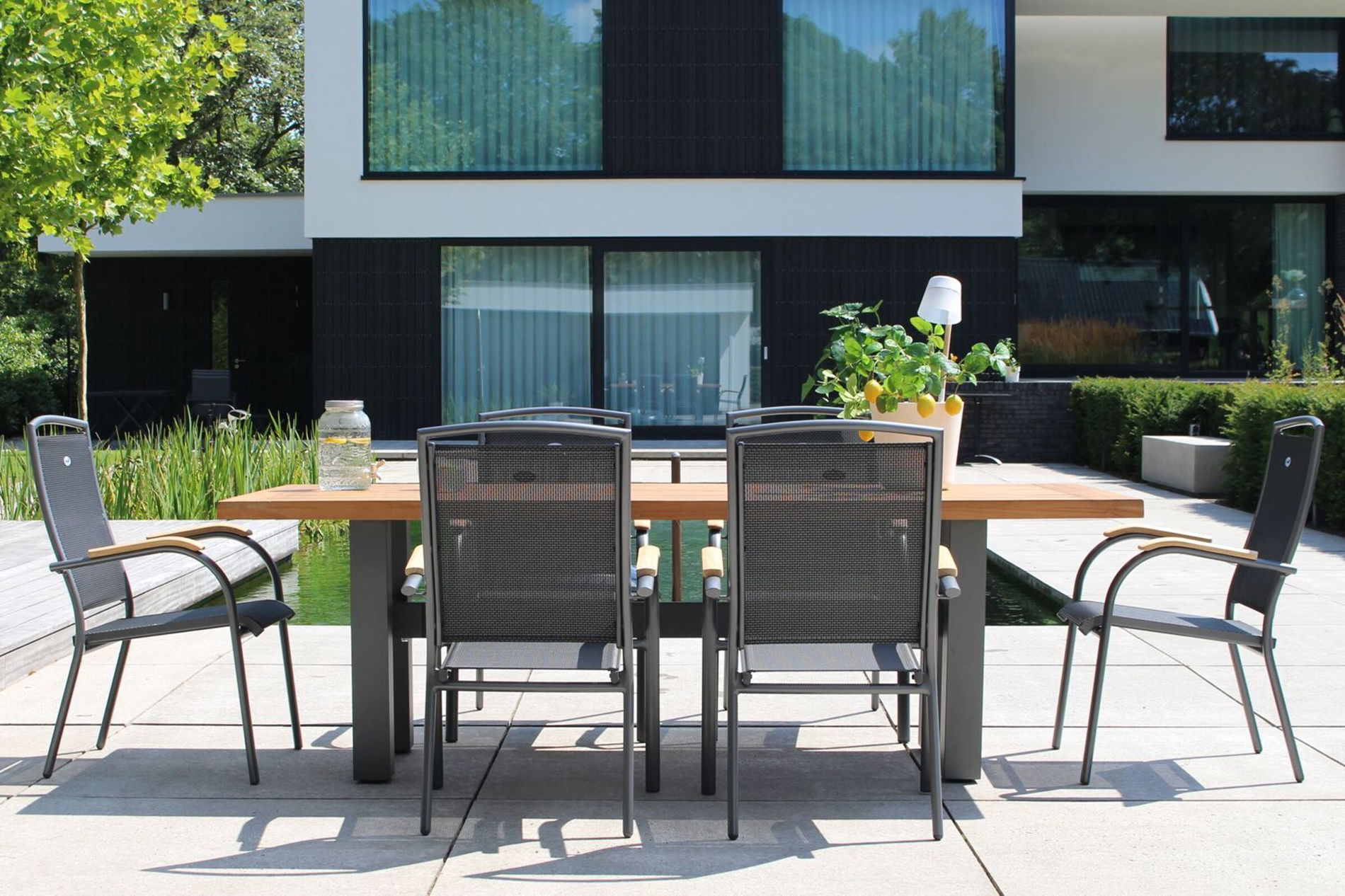 HARTMAN Modèle spécial Yasmani/Raffaelo Ensemble repas de jardin, xerix, Alu/Bois de teck, 240x100cm, 6 fauteuils empilables 19037__1