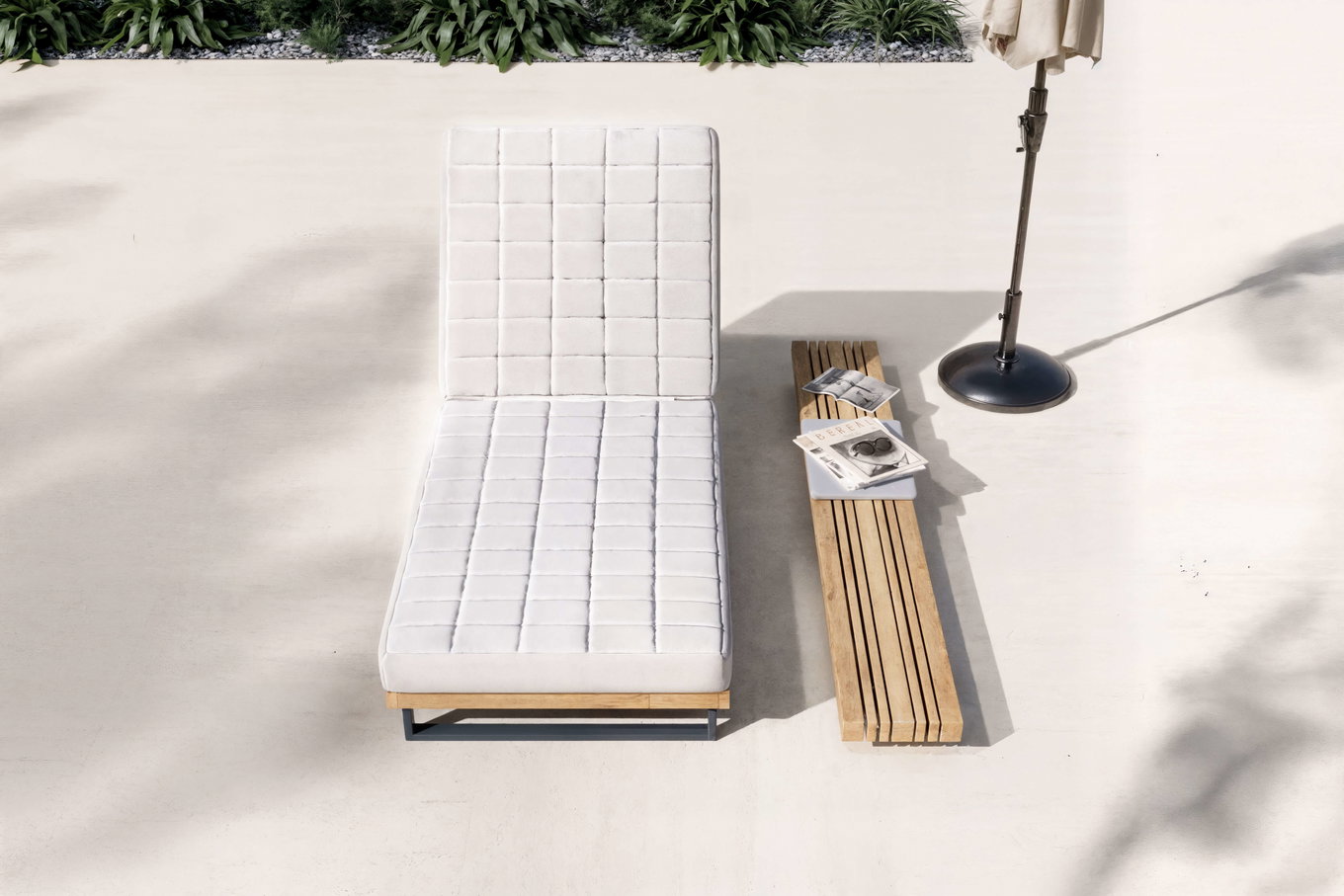 OUTFLEXX Icon Set Bain de soleil, Gris clair, Aluminium/Teck/Oléfine, 213 x 59 x 34 cm, Table d'appoint incluse, dossier réglable, Produit certifié FSC® 80533__1