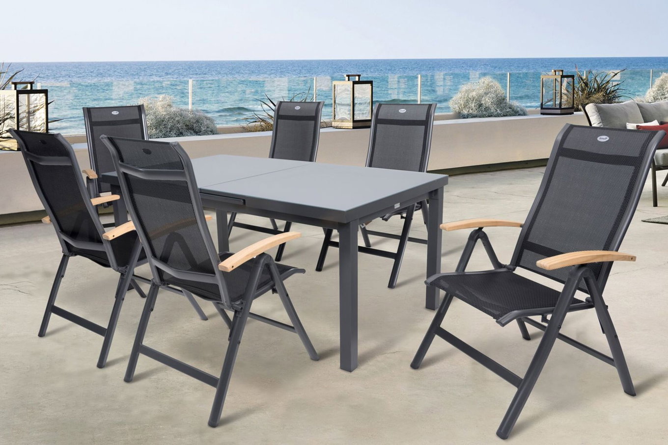 HARTMAN Alice Salon de jardin, xerix, Alu/4x4 Textilène, Table 180/240x100cm, 6 Chaises pliantes 19325__1