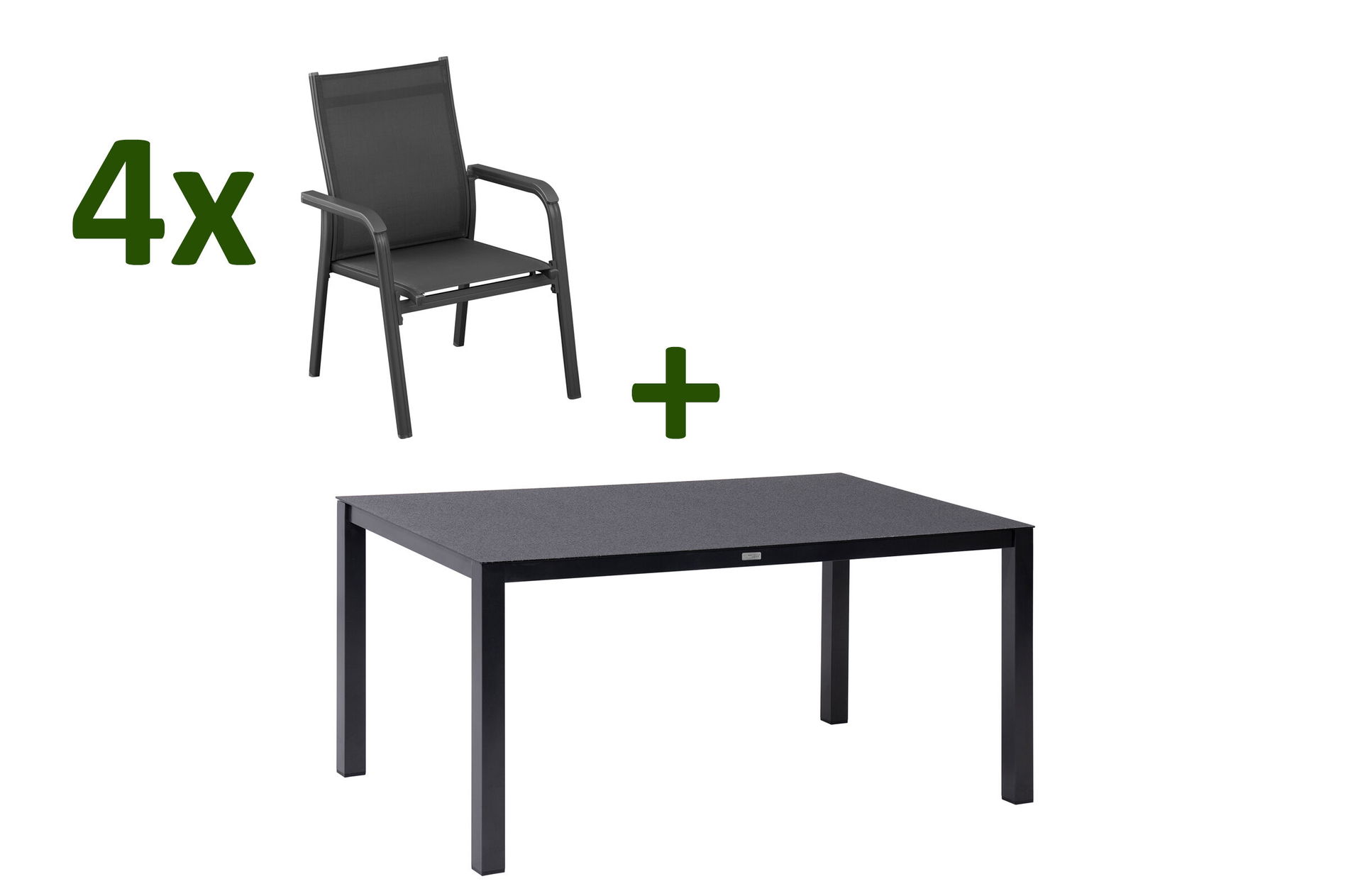 KETTLER BasicPlus Ensemble repas de jardin, anthracite, Alu/Spraystone/Textilène, 160x95 cm, 4 fauteuils empilables 28323__1