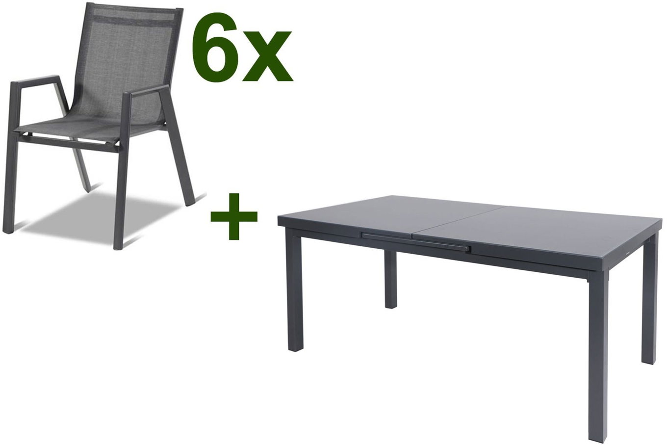 HARTMAN Aruba Salon de jardin, xerix, Alu/Textilène, Table 180/240x100cm, 6 Fauteuils empilables 19345__1