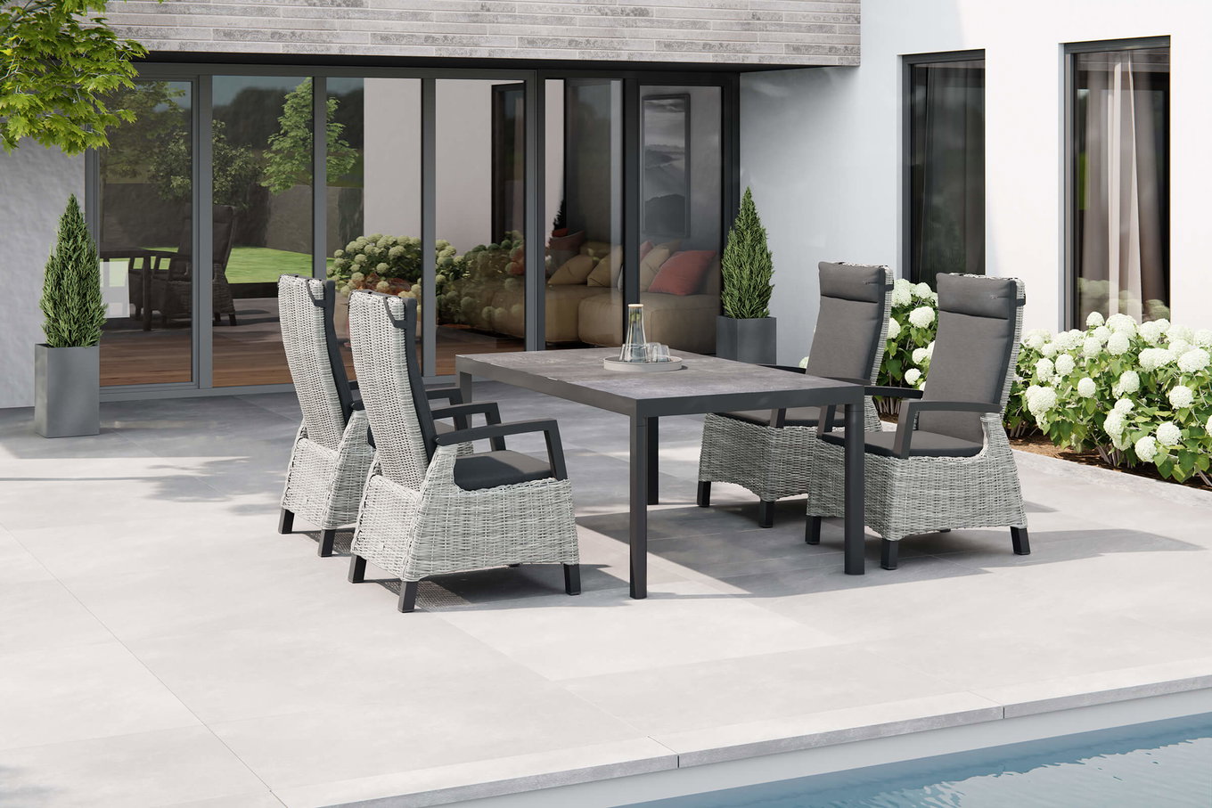 SIENA GARDEN Carlos/Corido Ensemble repas de jardin, anthracite/gris, Alu/Tressé/Céramique, Table à manger 180 x 100 cm, incluant 4 fauteuils Dining 23766__1
