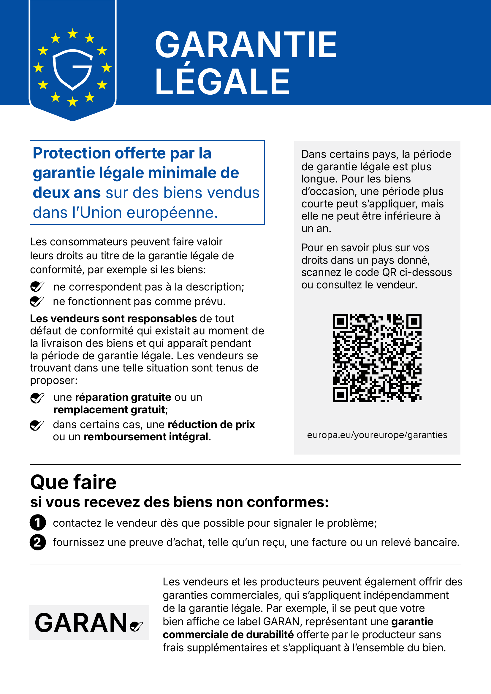 Avis officiel de l'UE sur la garantie légale